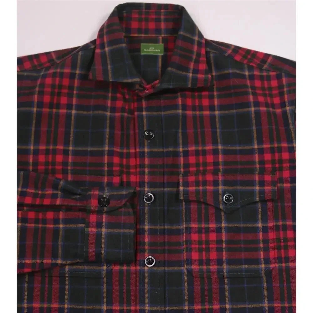 Sid Mashburn Red and Green Plaid CPO shirt